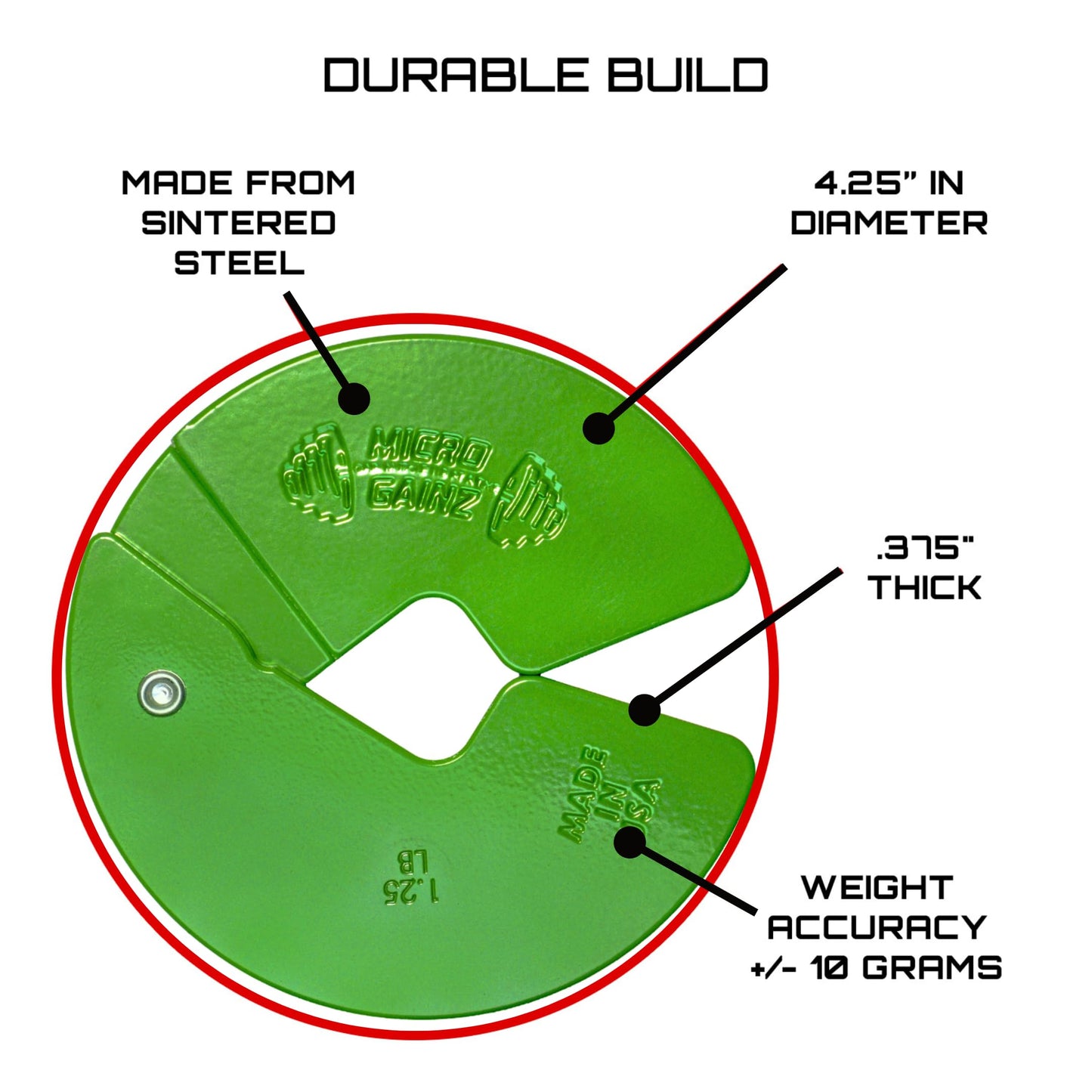Micro Gainz Dumbbell Fractional 1.25lb Weight Plate, Ideal for Micro Loading, (Choose Color) 4 Piece Fractional Weight Plates, Designed for Dumbbell Training, Made In USA (Green)