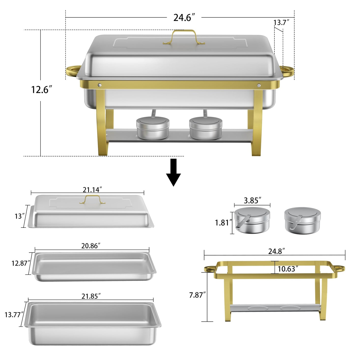 Chafing Dish Buffet Set - HARDURA 4 Packs 9.5QT Stainless Steel Food Warmer, Leak-Proof & Foldable Design, 4+ Hours Insulation, for Buffet Servers and Warmers, Ideal for Catering, Party（Gold）
