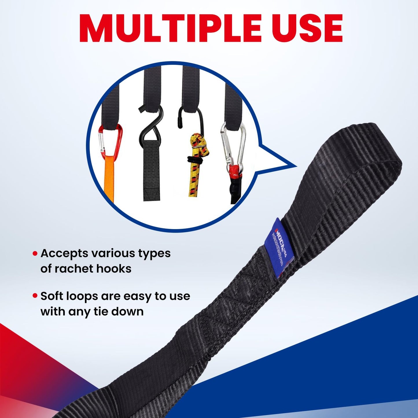 MOCA 8-Pack Soft Loop Tie Down Straps 12000 Lbs Breaking Strength 1.6 x 17 inches, Heavy Duty Tie Down Loops for Secure Trailering of Kayak, Motorcycles, ATV, UTV (8 Pieces, Black)