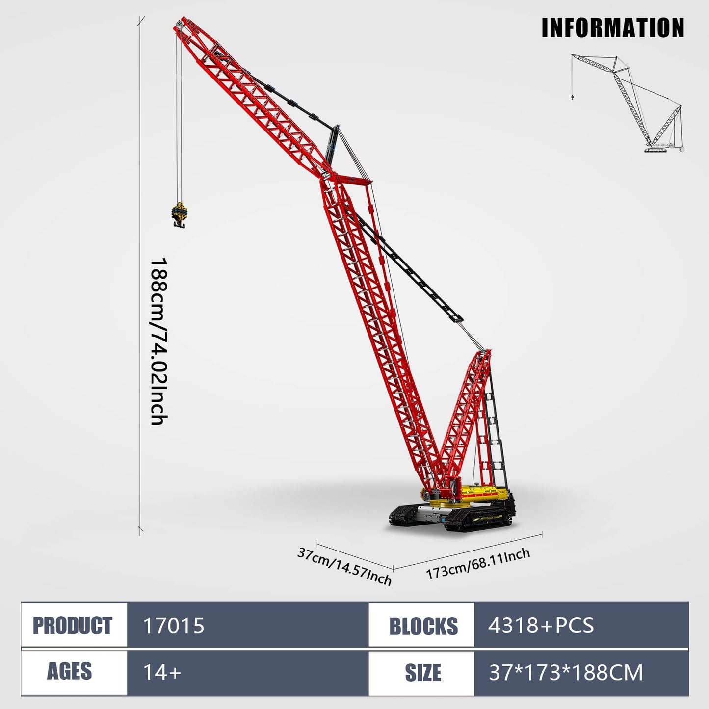 Mould King 17015 Technology Crawler Crane Building Block Kit, Heavy Duty Crawler Crane with Motors for Adult, 4318 pcs Engineering Building Set