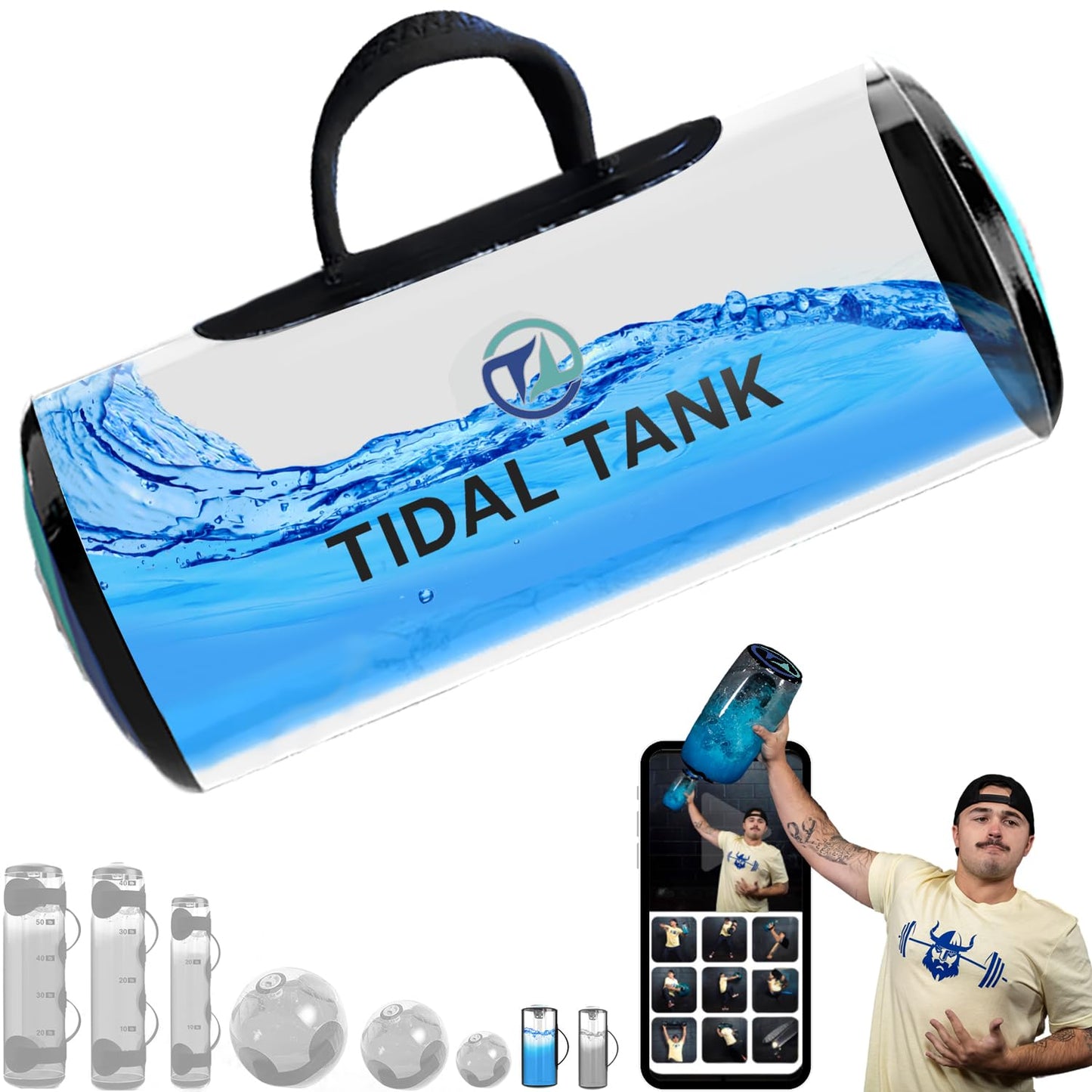 Tidal Tank - Original Aqua Bag Kettle Bell - Training Power Bag with Water Weight - Ultimate core and Balance Workout - Portable Stability Fitness Equipment