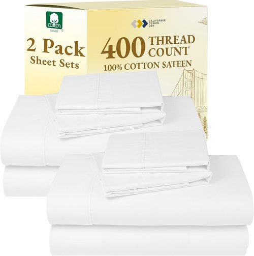 California Design Den King Size Sheets Set - 100% Cotton, 400 Thread Count, Soft & Breathable | Antique White, 2-Pack