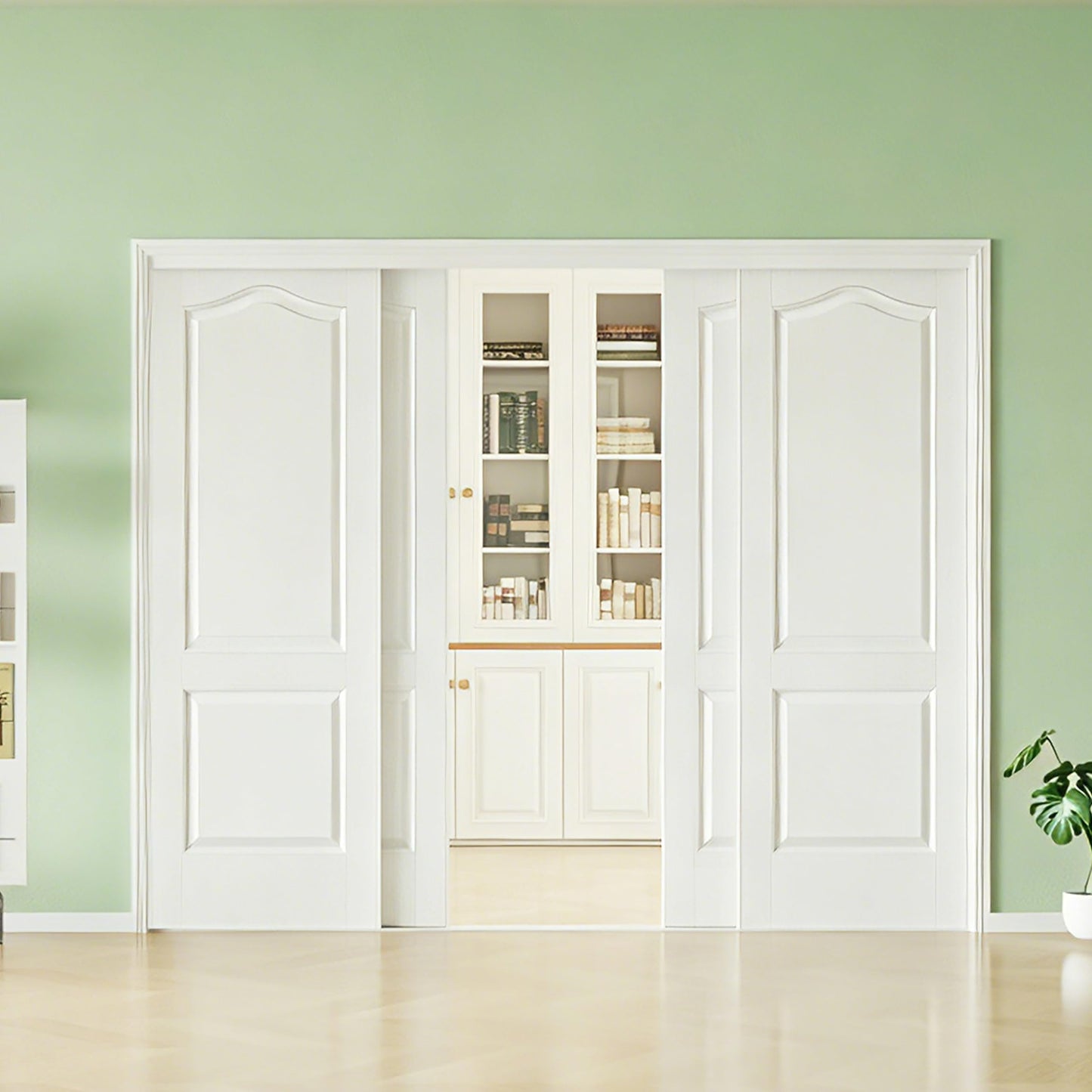 ARKHJEM Sliding Closet Door 96" x80", Raised Textured 2-Panel Hollow Core Bypass Closet Doors, Preassembled White Primed Paintable Door Panels with Top & Bottom Track Hardware Kit