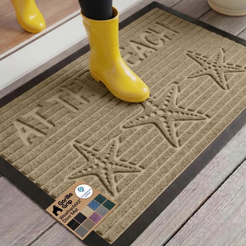 GORILLA GRIP Waterproof All-Season WeatherMAX Doormat - Natural Rubber, Stain & Fade Resistant, 29x17, Sand Beach