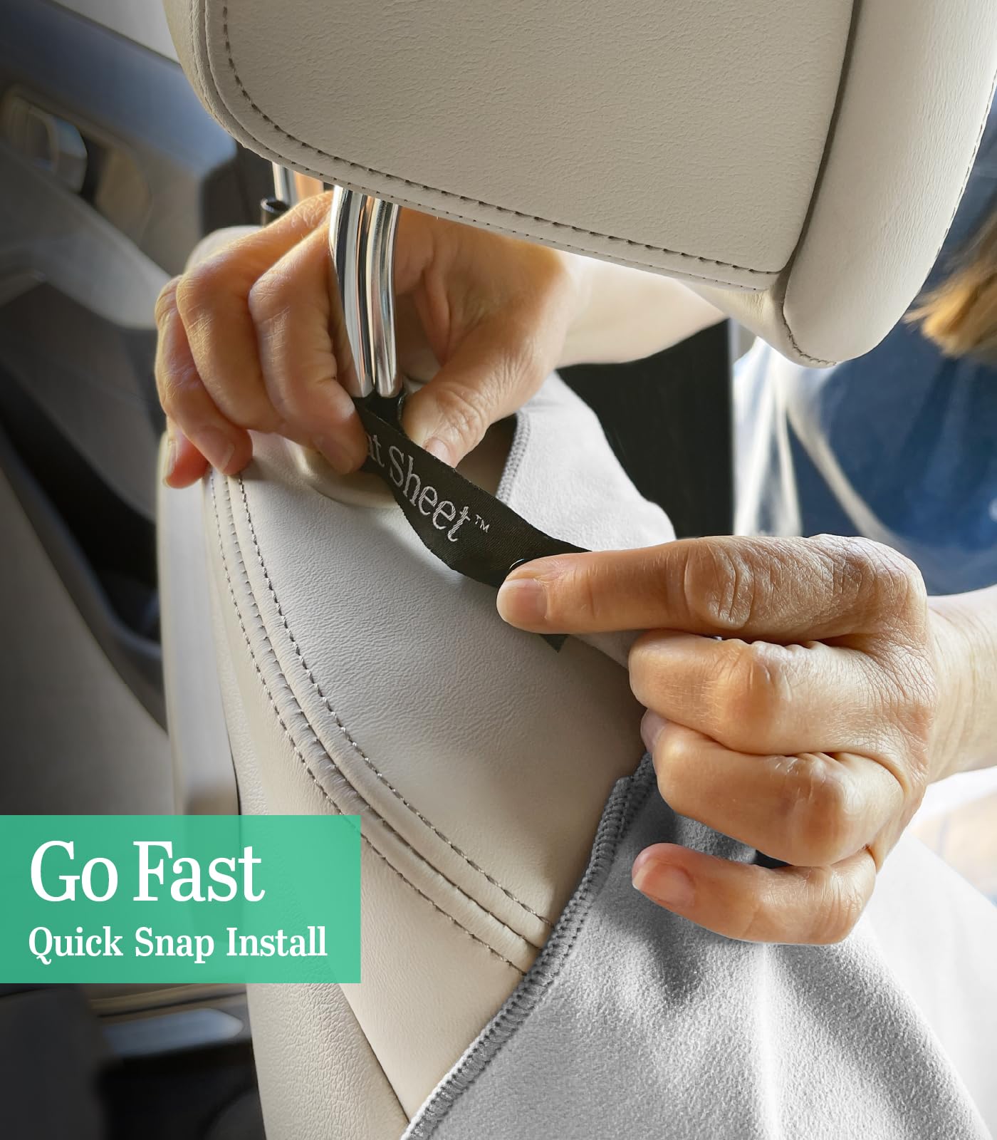 Car Seat Towel Cover After Gym Workout Yoga Pets: Snap-n-Go Seat Sheet™ Universal Fit with Headrest Post Straps, Quick-Dry Washable Sweat Protector for Car, Truck SUV Interior Protection (Light Gray)