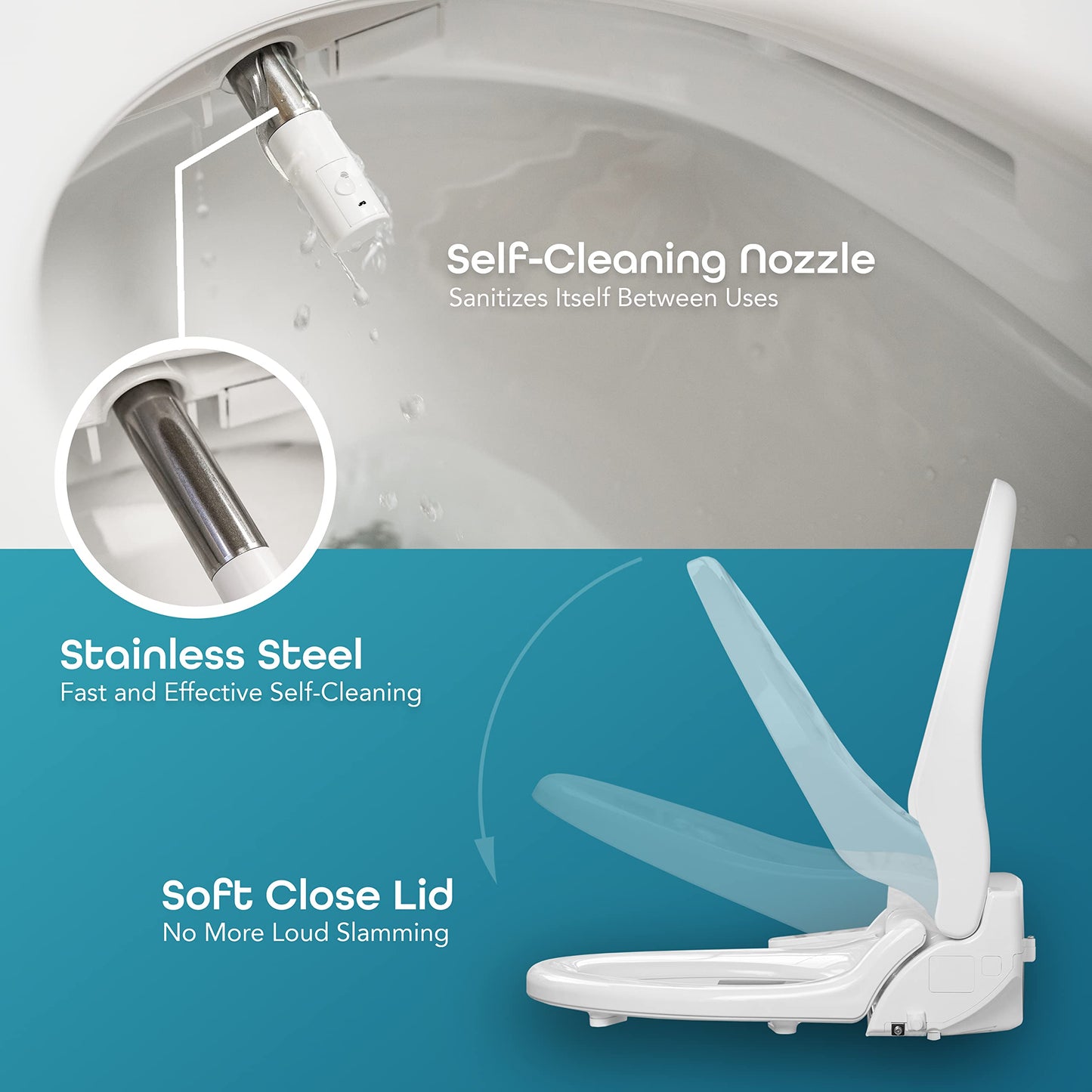 BidetMate 1000 Series Electric Smart Toilet Bidet Seat with Heated Water, Side Control Panel, and Warm Air Dryer - Self-Cleaning - Perfect for a Smart Home Kit - Round
