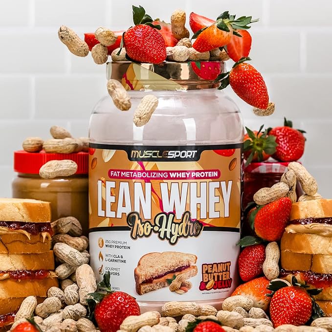 Musclesport Lean Whey Revolution?? Whey Protein Isolate with Hydrolyzed Whey - Low Calorie, Low Carb, Low Fat, Incredible Flavors - 25g Protein per Scoop (2LB, Peanut Butter & Jelly)