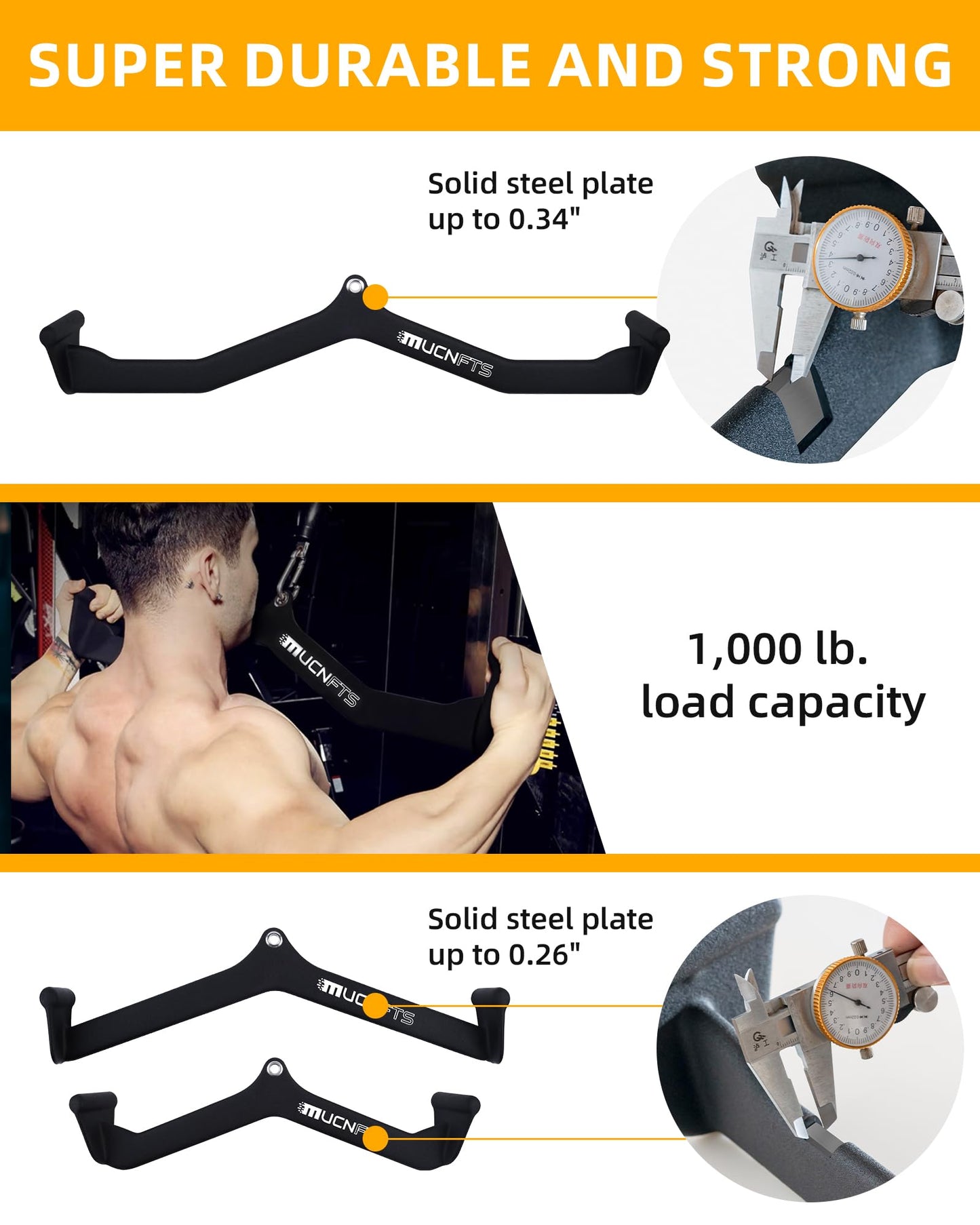 MucnFTS LAT Pulldown Attachments, Thickened Ergonomic Back Tricep Training Handle, LAT Pull Down Bar for Press Down Exercises, Cable Attachments for Gym and Home