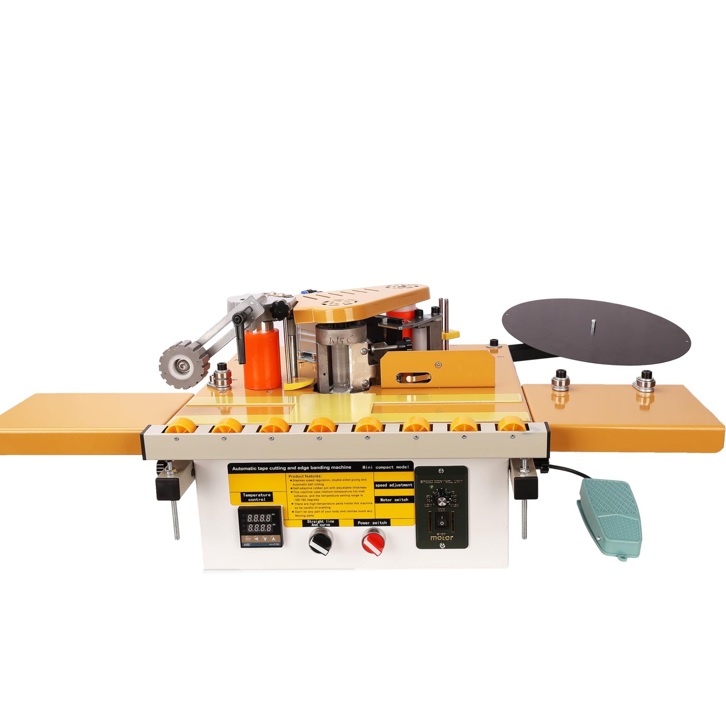 Edge Banding Machine, Portable Woodworking Edge Bander Curve Straight, Dual-Side Glue Application, Automatic Tape Breaking&Intelligent Temperature Control & Adjustable Speed 5-10m/min (110V)