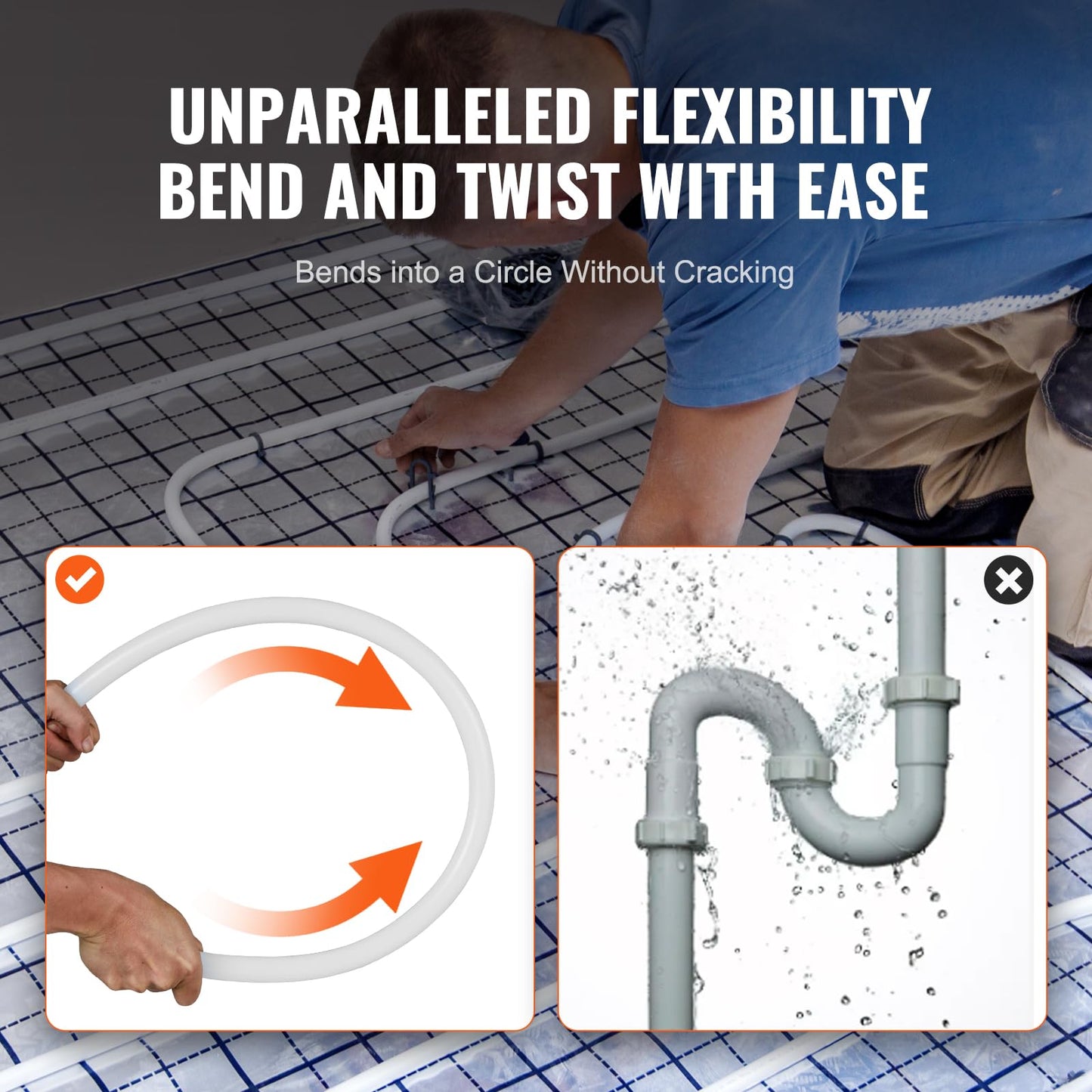 VEVOR PEX Pipe 3/4 Inch, 500 Feet Non-Oxygen Barrier PEX-B Flexible Pipe Tubing for Potable Water, for Hot/Cold Water & Easily Restore, Plumbing Applications with Free Cutter & Clamps,White
