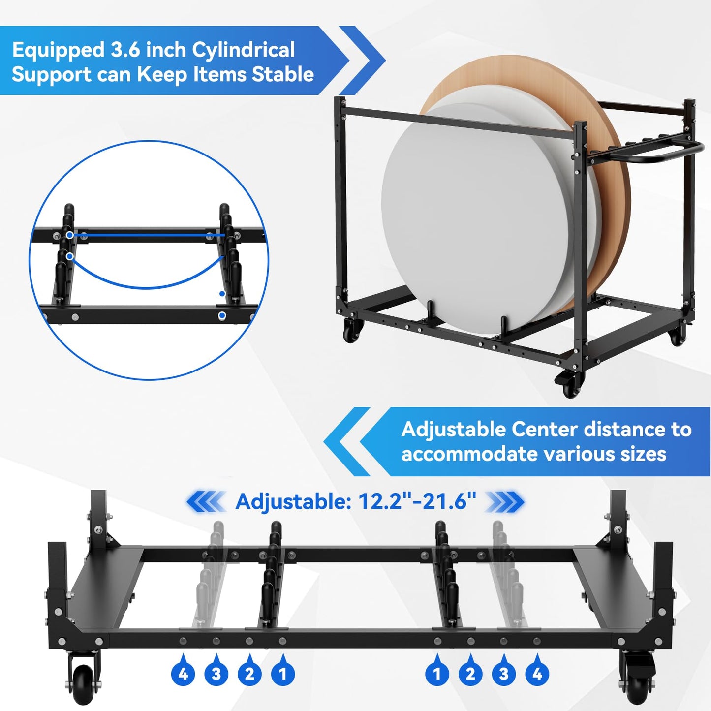 Folding Table Cart with Wheels, Heavy Duty Table Dolly for Round & Rectangular Tables, Mobile Table Cart with Handrails for Party Events, Factory, Hotel 44.4" L x 29.7" Wx 33.7" H