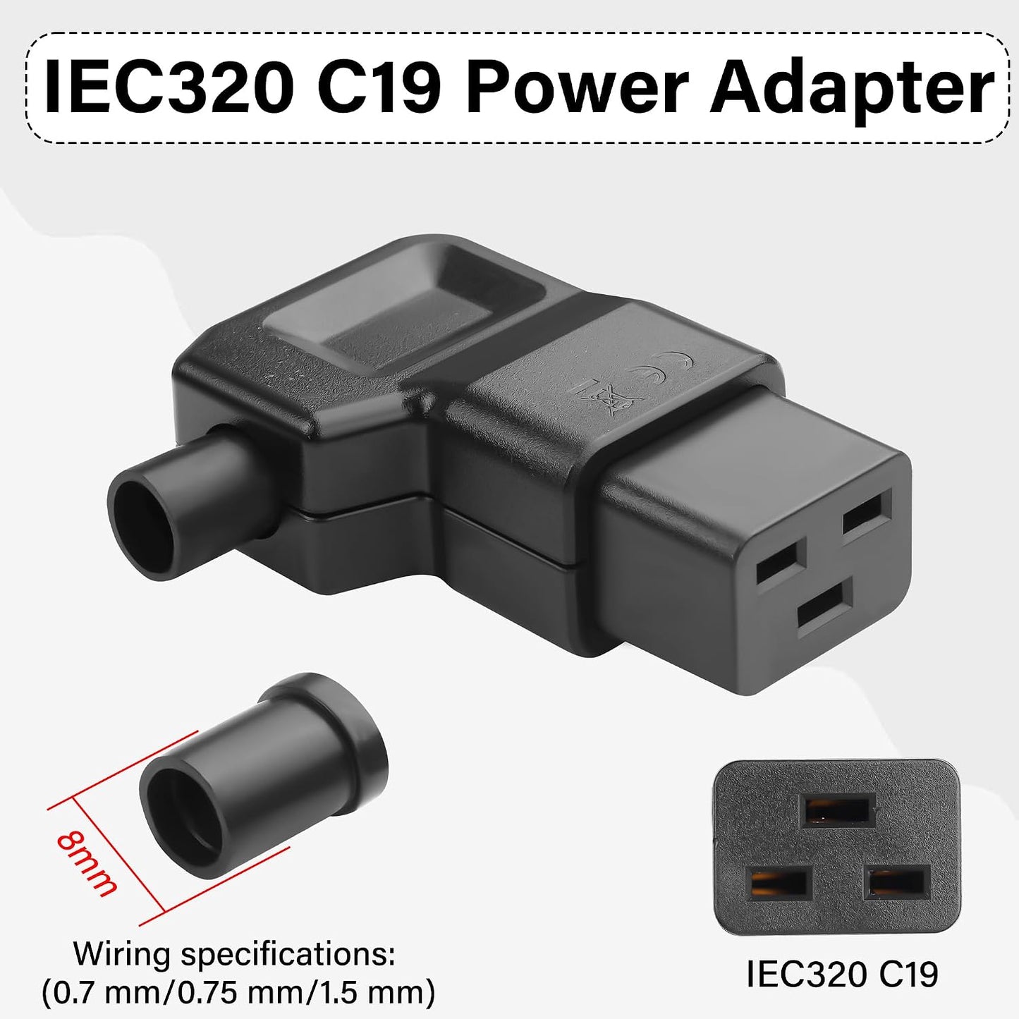 JSADZKJ IEC320 C19 Adapter,16A/250V C19 Connector,90 C19 Computers,Monitors,Servers,UPS,PDU,etc.-Blac(IEC320 C19) Right