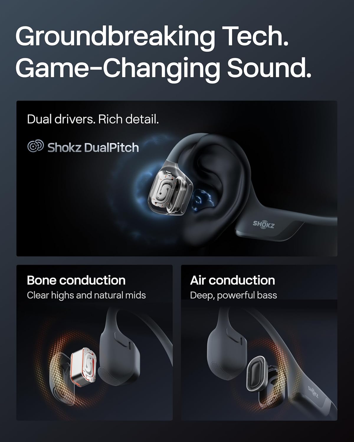 SHOKZ OpenRun Pro 2 - Bone Conduction Headphones | Wireless Sport Earphones with Deep Bass & Sweat Resistance