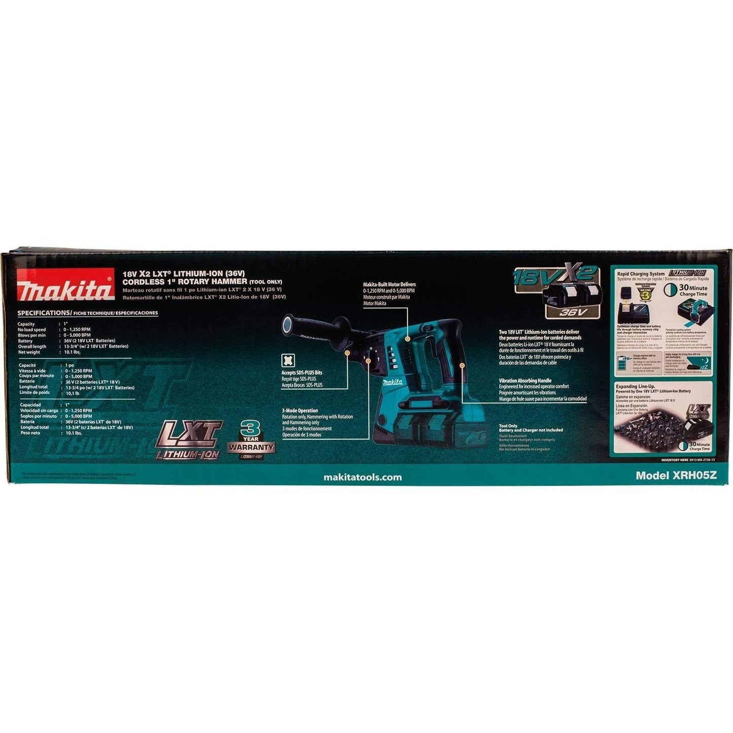 Makita XRH05Z 18V X2 LXT Lithium-Ion (36V) Cordless 1-in Rotary Hammer TOOL ONLY (Renewed)