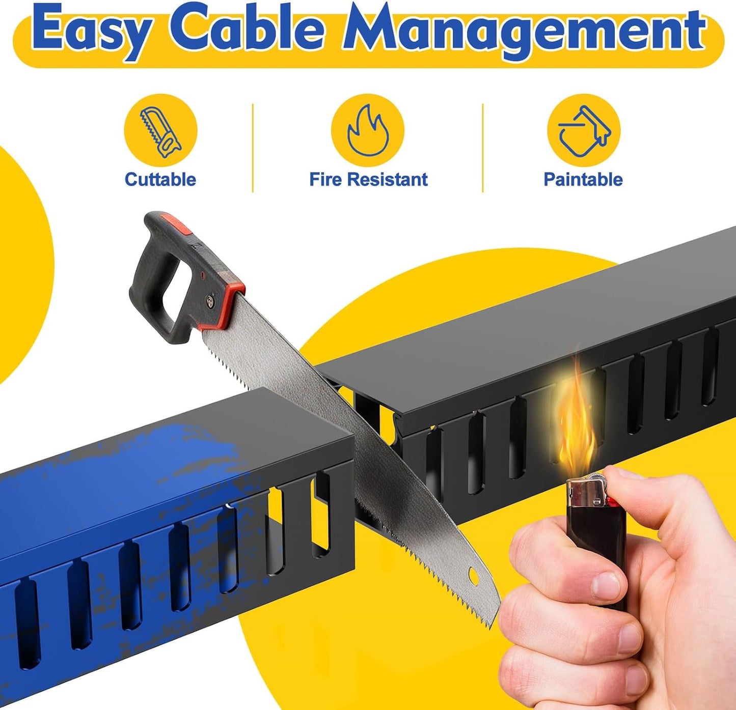 REFLYING 123in 1.57" Hx1.57"W, 15.4''L(8 Open Slot Wiring Raceway Cable Duct, Cable Management Channel Cord Track,Desk