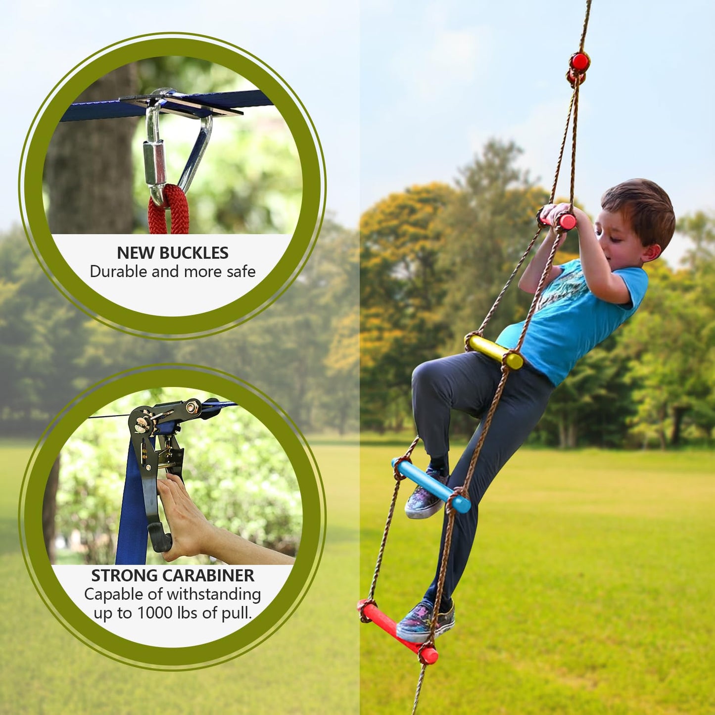 Ninja Warrior Obstacle Course Accessories New Upgraded Buckle for 2” Width Slackline No Tearing Slackline，Quick Buckle – No More Threading，Install in Seconds – Anywhere on The Line