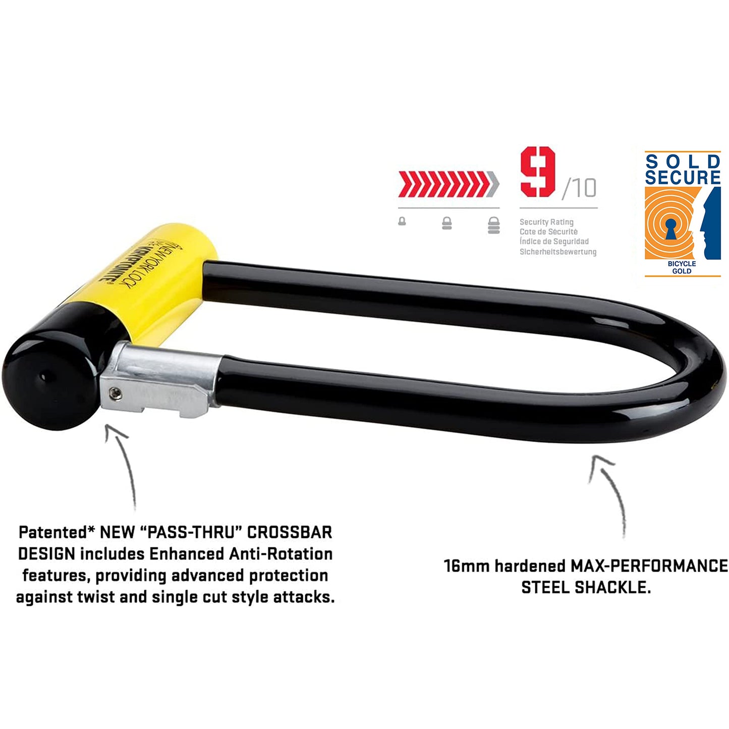 Kryptonite New York Standard Bike U-Lock, Heavy Duty Anti-Theft, 16mm Shackle with Mounting Bracket and Keys, Ultimate Security for Bicycles E-Bikes and Scooters.