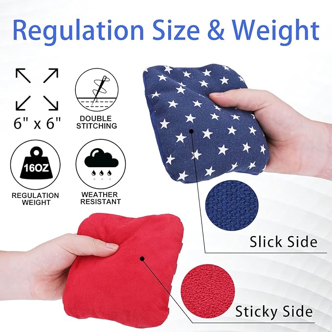 EunHo Dual Sided Cornhole Bags Regulation Set of 8 Professional Cornhole Bean Bags Slick and Stick for Tossing Game-All Weather