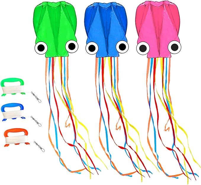 Octopus Kites for Kids & Adults Easy to Fly, 24”x 158” Large Soft Kite Kit for Boys and Girls, Single Line 3D Beach Kite Set for Teens,Perfect for Outdoor Activities