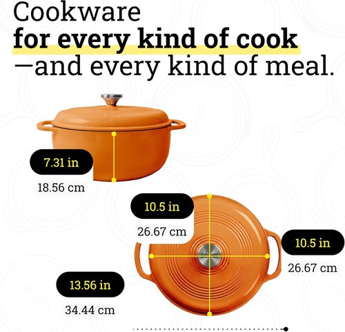 Lodge Essential Enamel Cast Iron Dutch Oven - 6 Quart Moisture-Sealing Lid & Dual Handles - Apricot Color