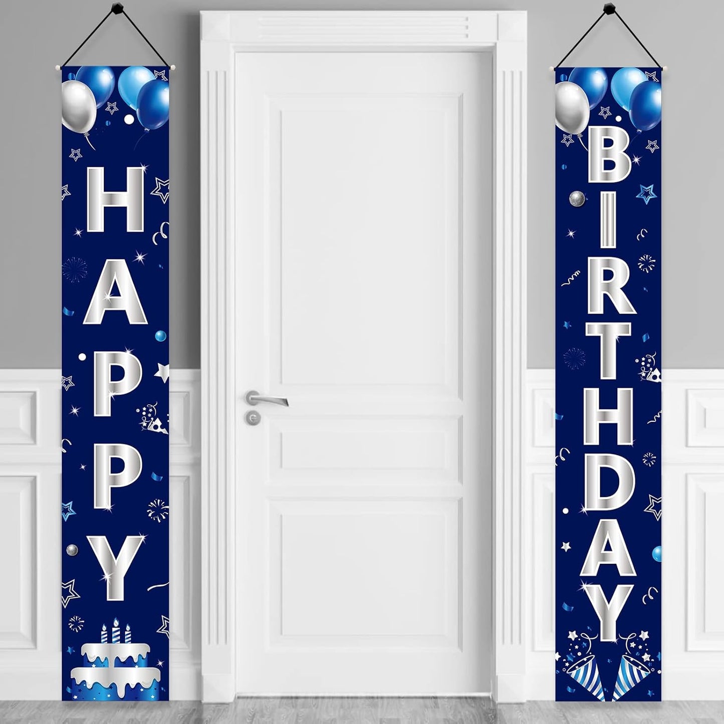 Turypaty Happy Birthday Door Banner - Blue & Silver Decorations for Men & Boys | Perfect for All Ages