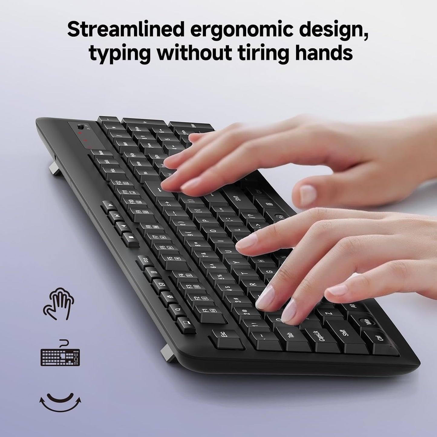 Redragon 2.4G 10 BK7367 Wireless Keyboard, Full-Sized Ergonomic Wireless Computer Keyboard with Individual Multimedia