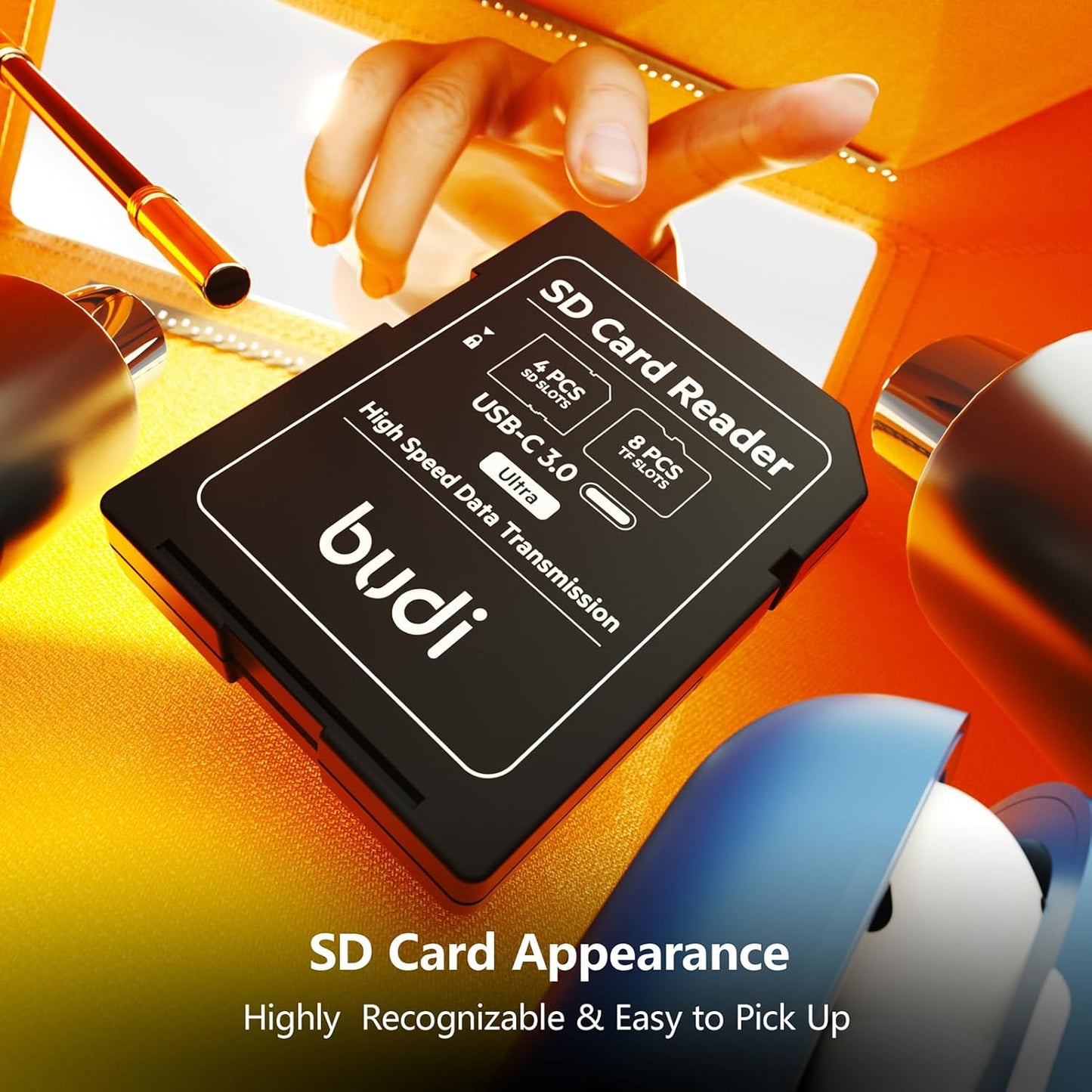 BUDI 8 16/15/14/13/12/11/Pro Micro SD Memory Card Reader with Slots TF-Styled Memory Card Storage Case Supports USB