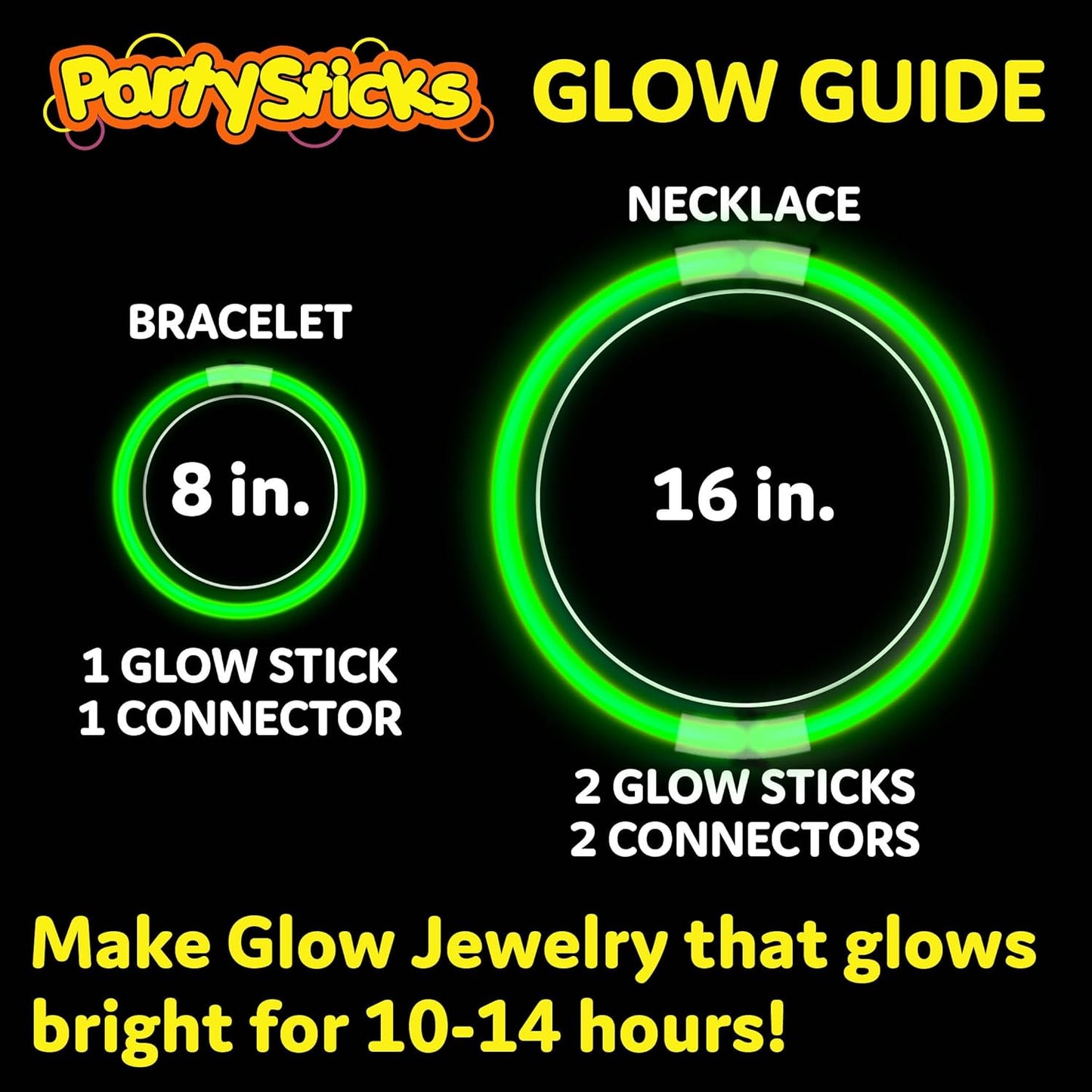PartySticks Green Glow Sticks - 100 Pack of 8-Inch Glow in the Dark Light-Up Party Accessories