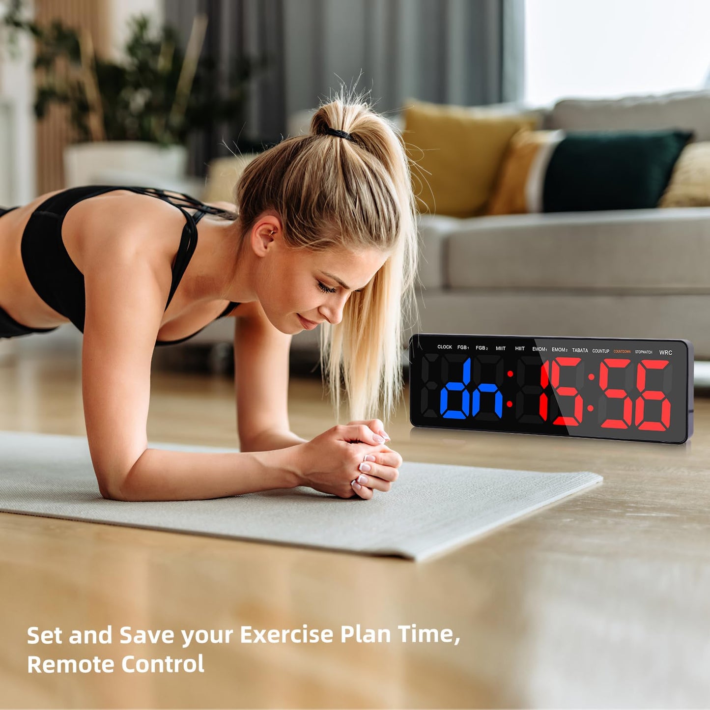 AnExer Gym Timers 16.5" Large Digital Wall Clock for Gym Interval Workout, Remote Control Interval Training Gym Indoor Timer, Blue-red