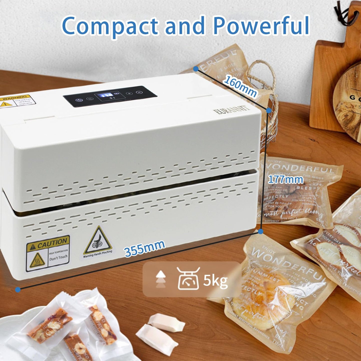 Eurannit Heat Sealer Machine - Compact Automatic Continuous Band Sealer with Fully Enclosed Safe Design, Digital Temperature Control for Food Packaging, Desktop Bag Sealer for Home and Commercial Use