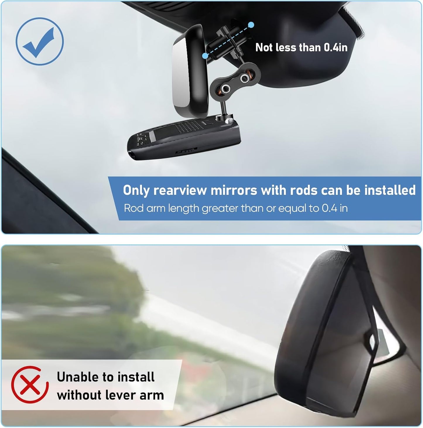 xsaaczm Radar Detector Mount Rearview Mirror Bracket,Car Truck Mirror Radar Mount Bracket,Aluminum Rearview Mirror Rod