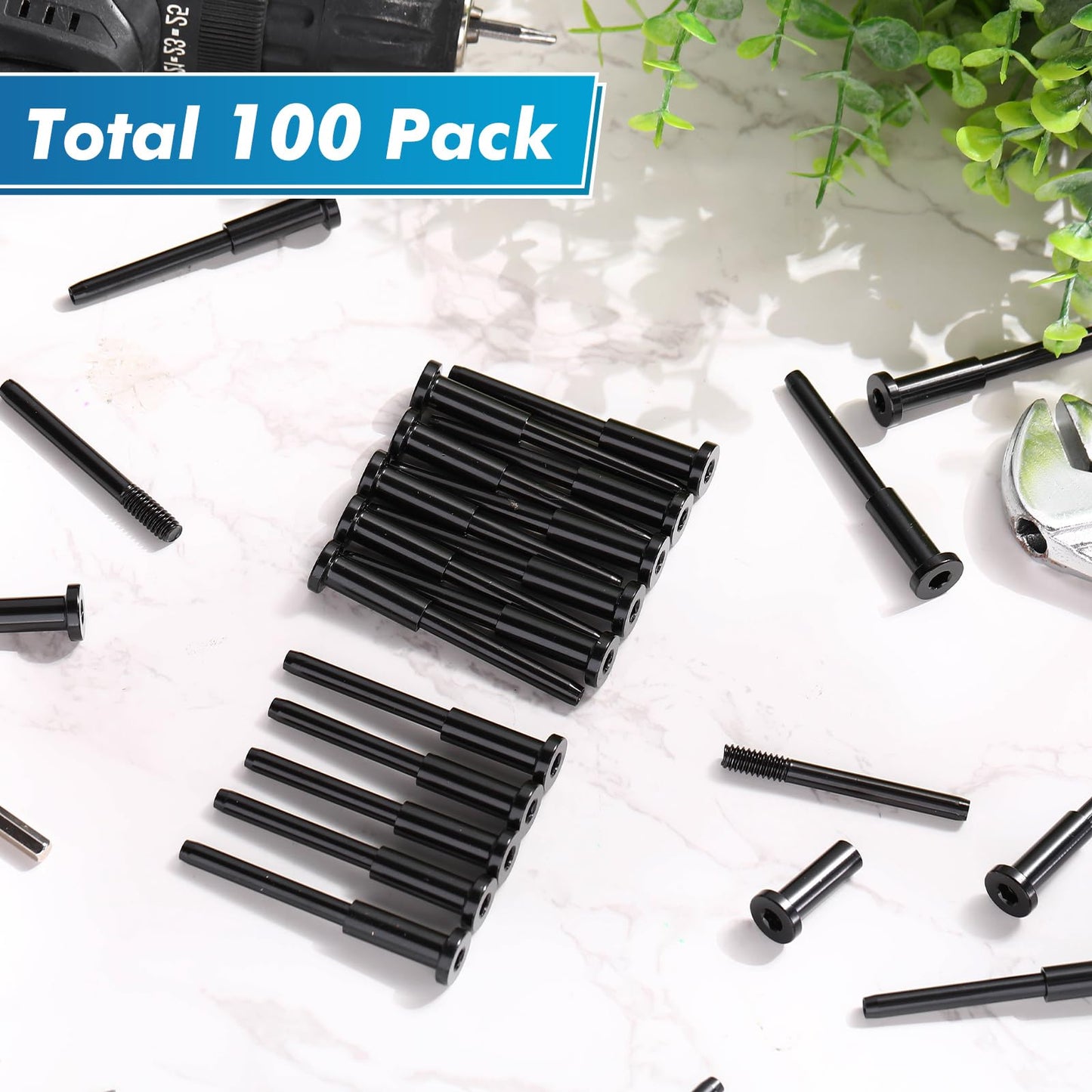 Blulu 100 Pack Invisible Cable Railing kit, T316 Stainless Steel 1/8" Invisible Receiver and Swage Stud End for Cable Railing, Swage Tensioner 1/8" for Wood/Metal Post, Cable Railing Hardware (Black)