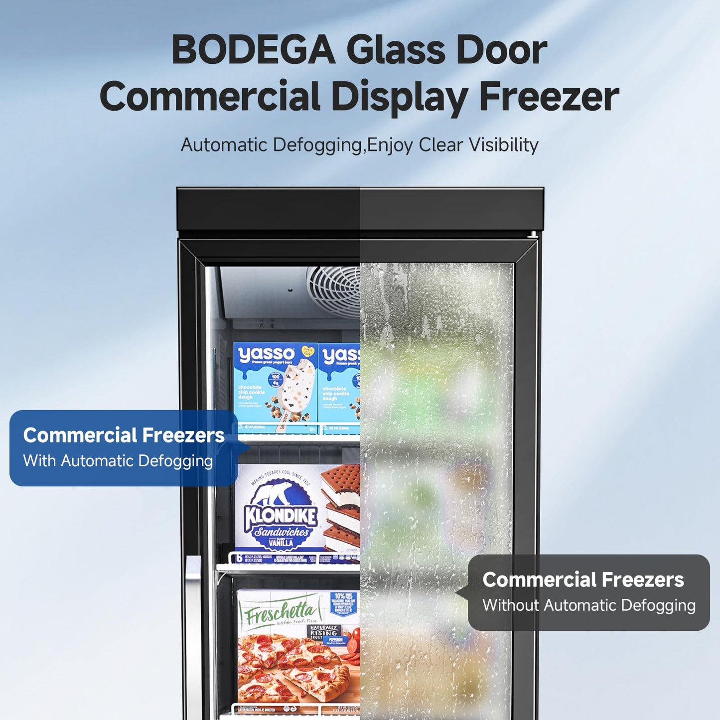BODEGACOOLER Commercial Freezer Upright, 1 Door Standing Display Freezer With Glass Door, 18 Cu.Ft Large Capacity, -15℉-5℉ Temperature Range, Auto Defrost, For Ice Cream, Frozen Foods