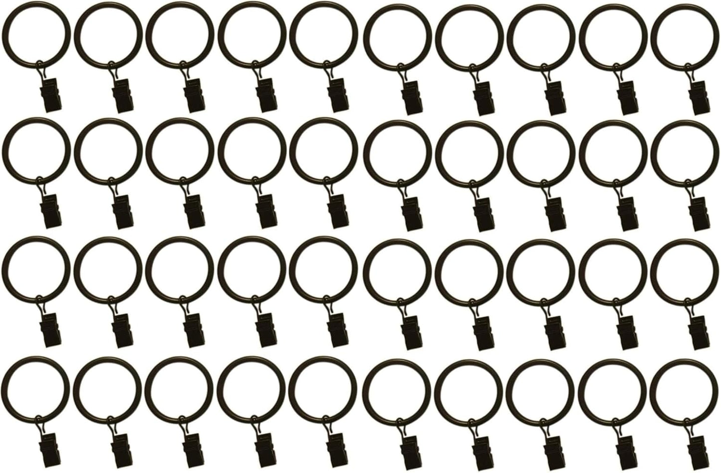 Skiennix Metal Curtain Rings - 1.5-Inch Set of 40 Black Clip Rings with Eyelets for Drapery