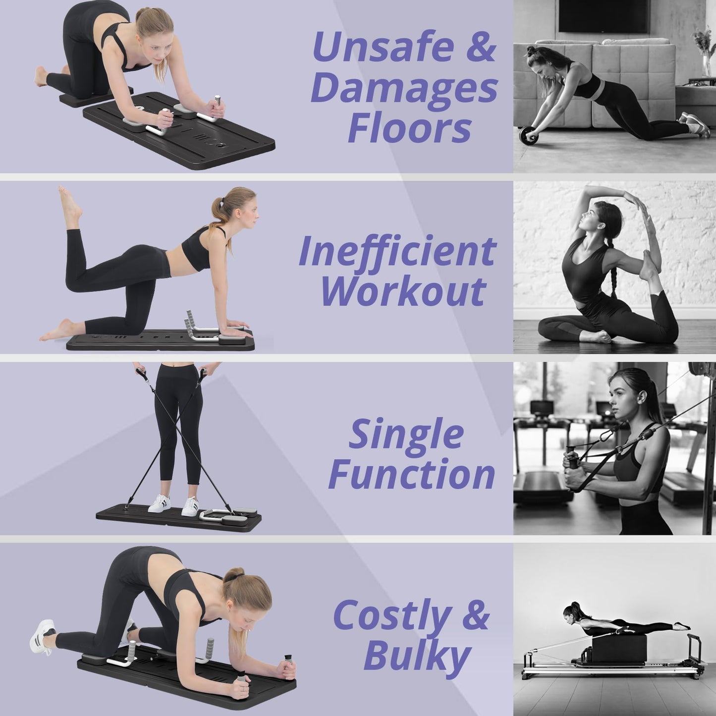 JANUA Pilates Board - Pilates Reformer Set, Multi-Purpose Foldable Pilates Reformer Board for Home, 5 in 1 Pilates Sliding Board (Black Set)
