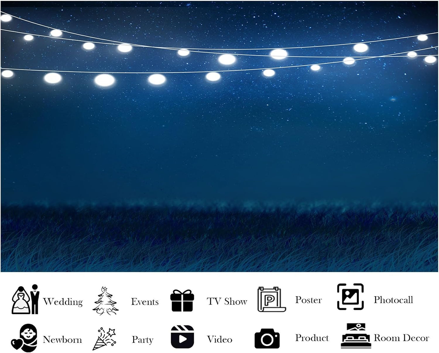 LidyMini 8x8ft Fabric Starry Night Balloon Lights Backdrop Bright Night Photography Background Stunning Sky Nature