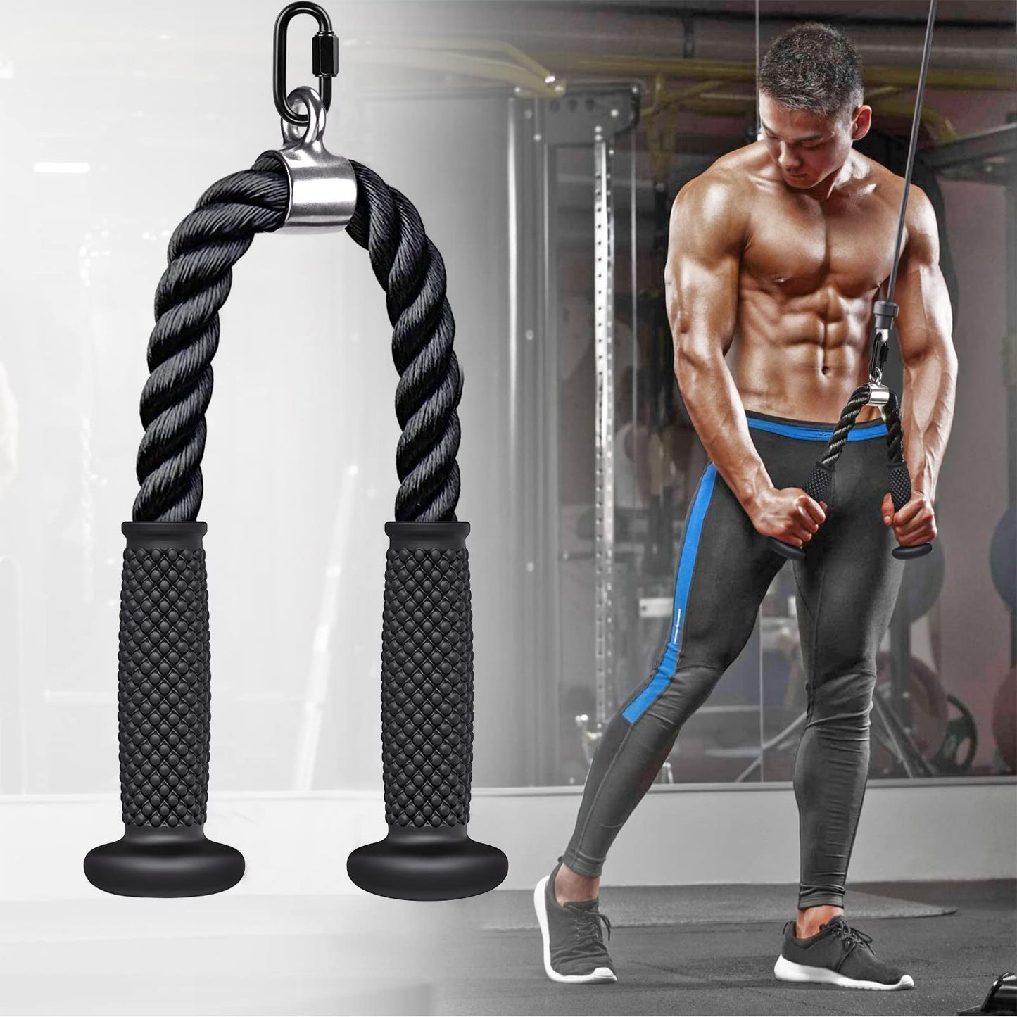 Kipika Tricep Rope 28 Inch, Rope Pull Down Attachment for Cable Machine, Heavy Duty Nylon Rope with Comfortable Soft Handle