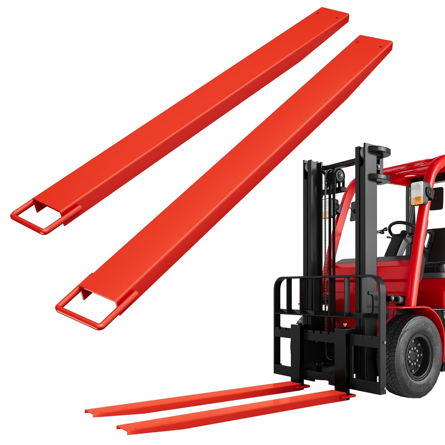 PrecisionAuto Heavy Duty Steel Forklift Fork Extensions – 94" Pair, 4600 lbs Capacity, Fits 4.5-5" Forks, Industrial Pallet Handling, Red (94 inches in Length | Red | Comes with one Pair of Gloves)