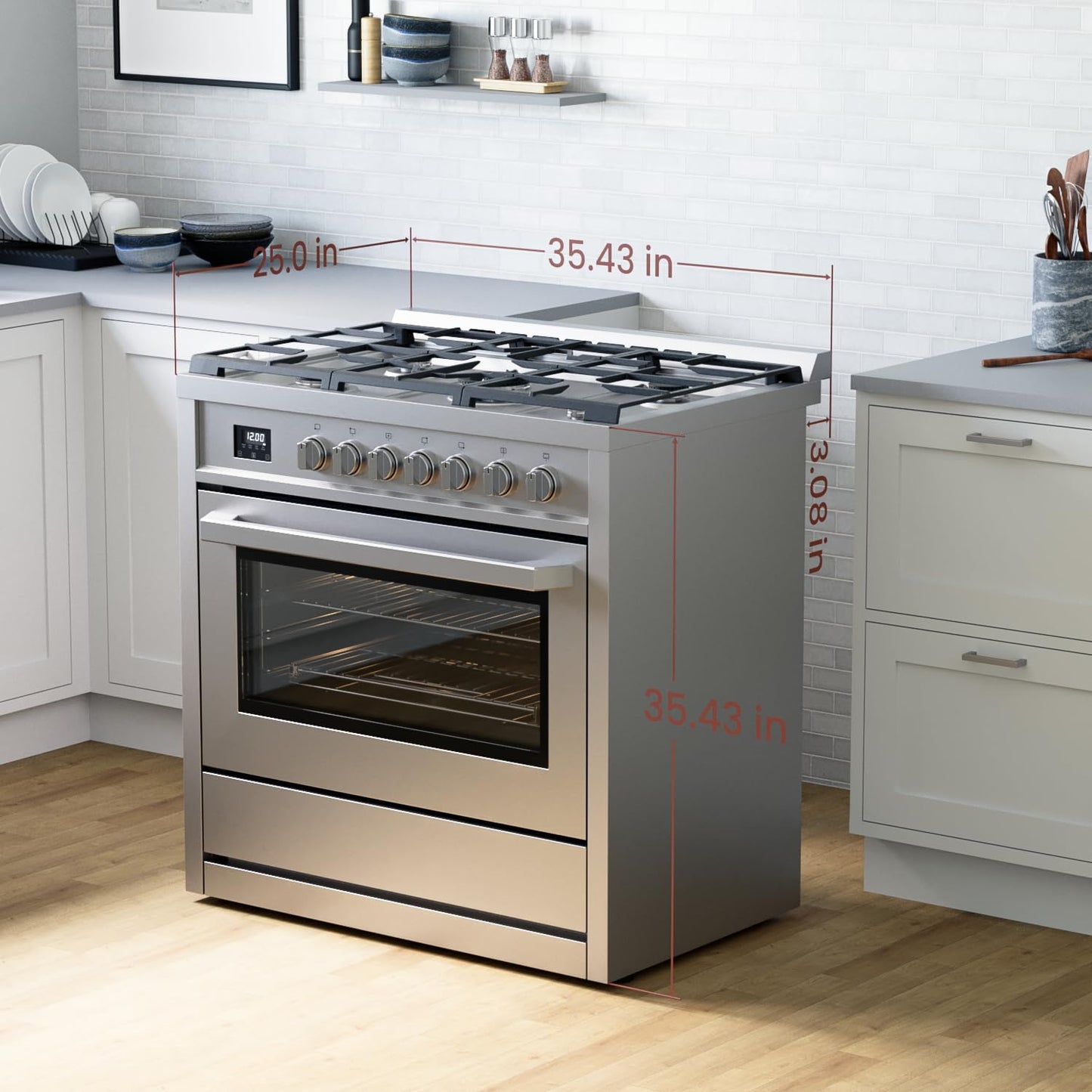 Rangaire RRG361TS 36" Gas Range Oven with Timer - Stainless Steel, Sealed Burners, Convection Fan, Easy Reach Racks