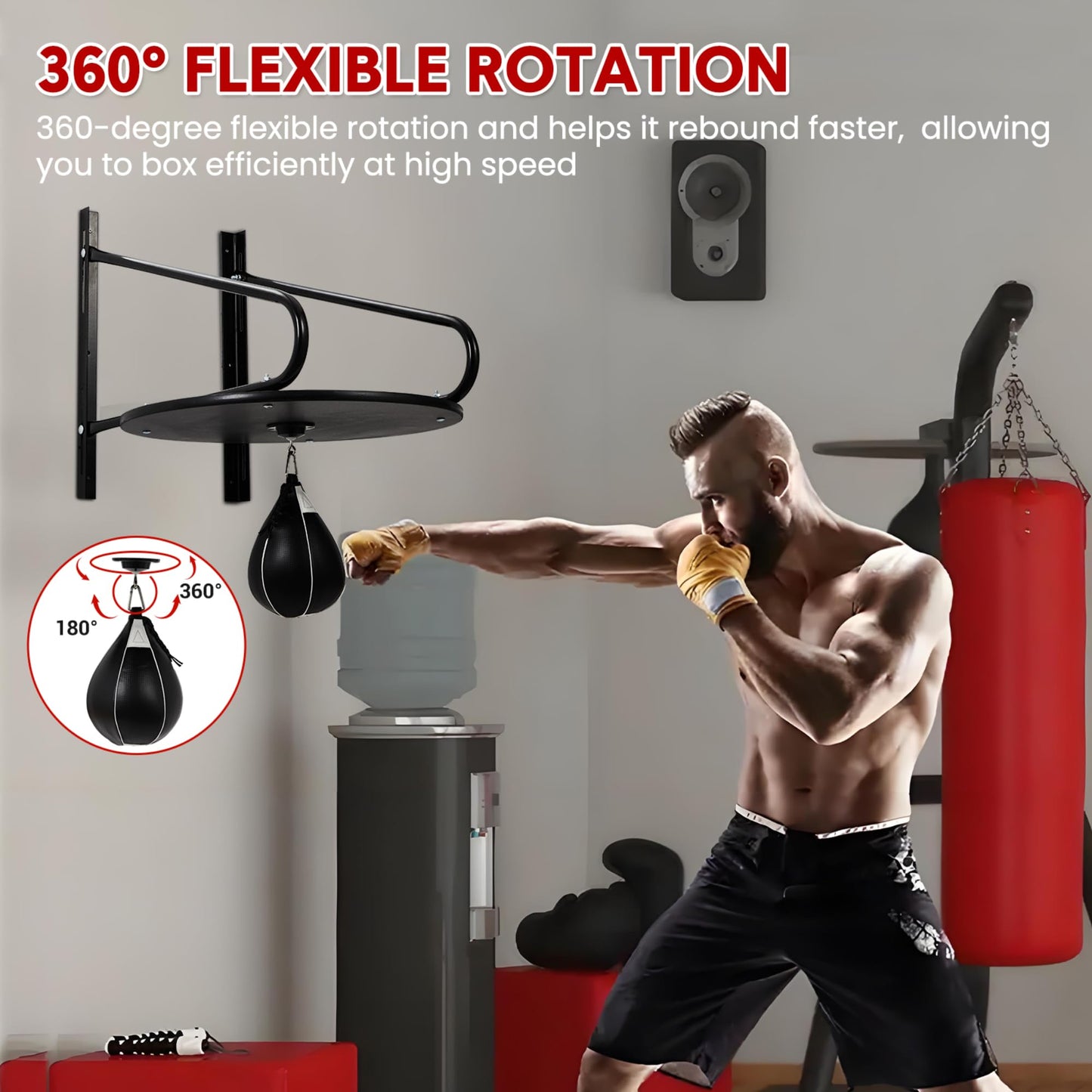 Heavy-Duty Adjustable Speed Bag Platform, 24-Inch Wall Mount Boxing Kit with 360° Swivel for Professional Home Gym Training