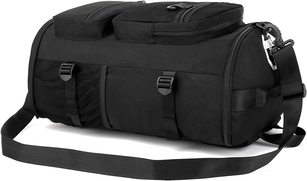 Backpack 4-Way Kalesi Gym Duffle Bag Waterproof with Shoes Compartment for travel Sport Hiking laptop (Black)