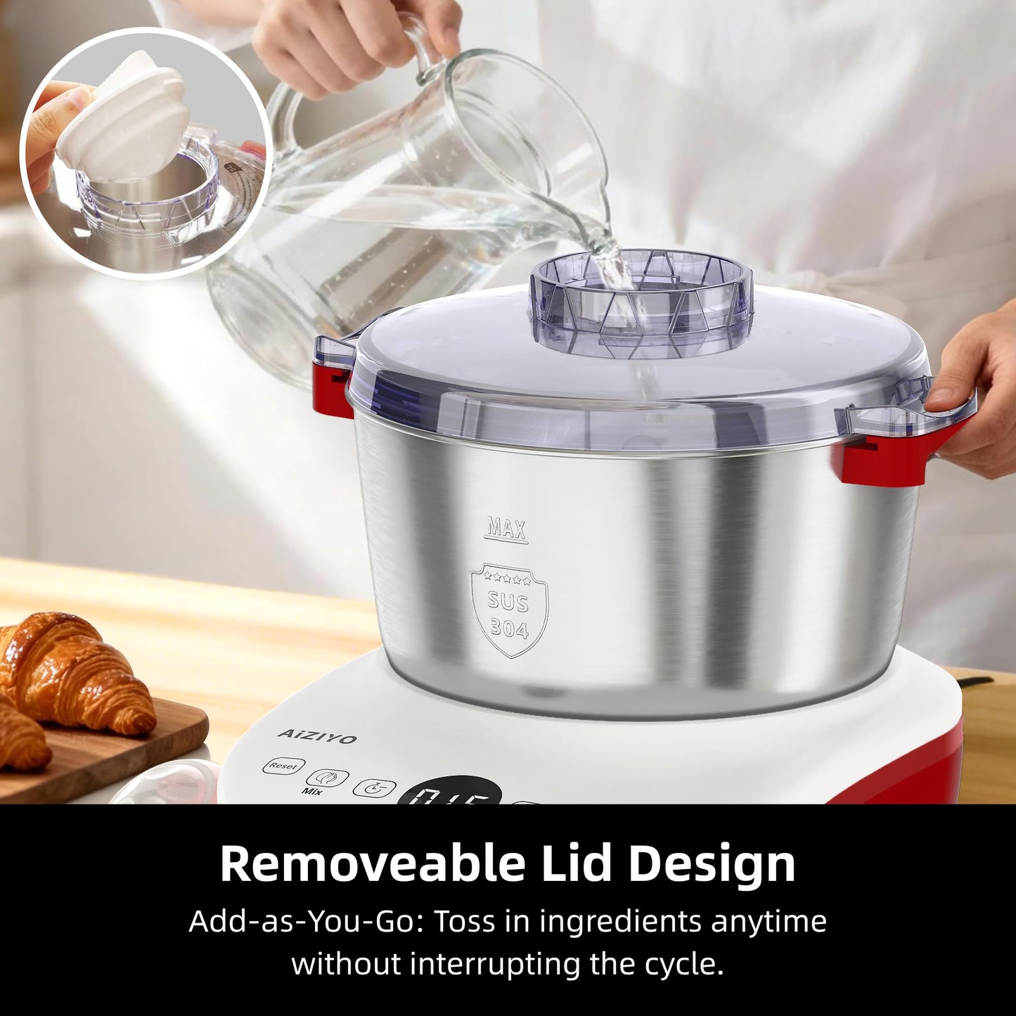 AIZIYO DoughChief, 5.3QT Dough Mixer, Dough Maker with Ferment Function, Touch Panel Control, 304 Stainless Steel Bowl, Removeable lid, Dough Proofing Box for Pizza, Bread, Pasta & Mochi