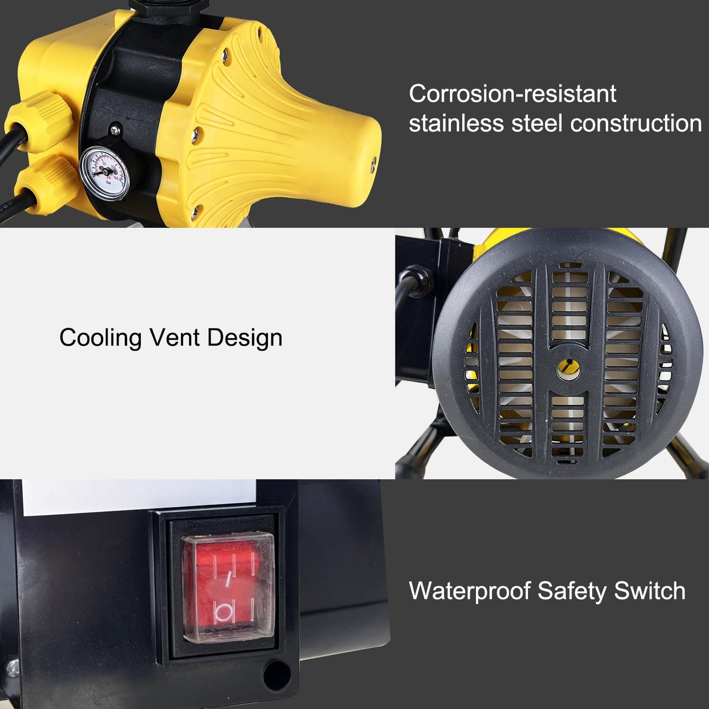 TDRSUPER 1 HP Shallow Well Jet Pump with Automatic Pump Control, Smart Pressure Switch System, Stainless Steel Water Pump for Home Garden Irrigation