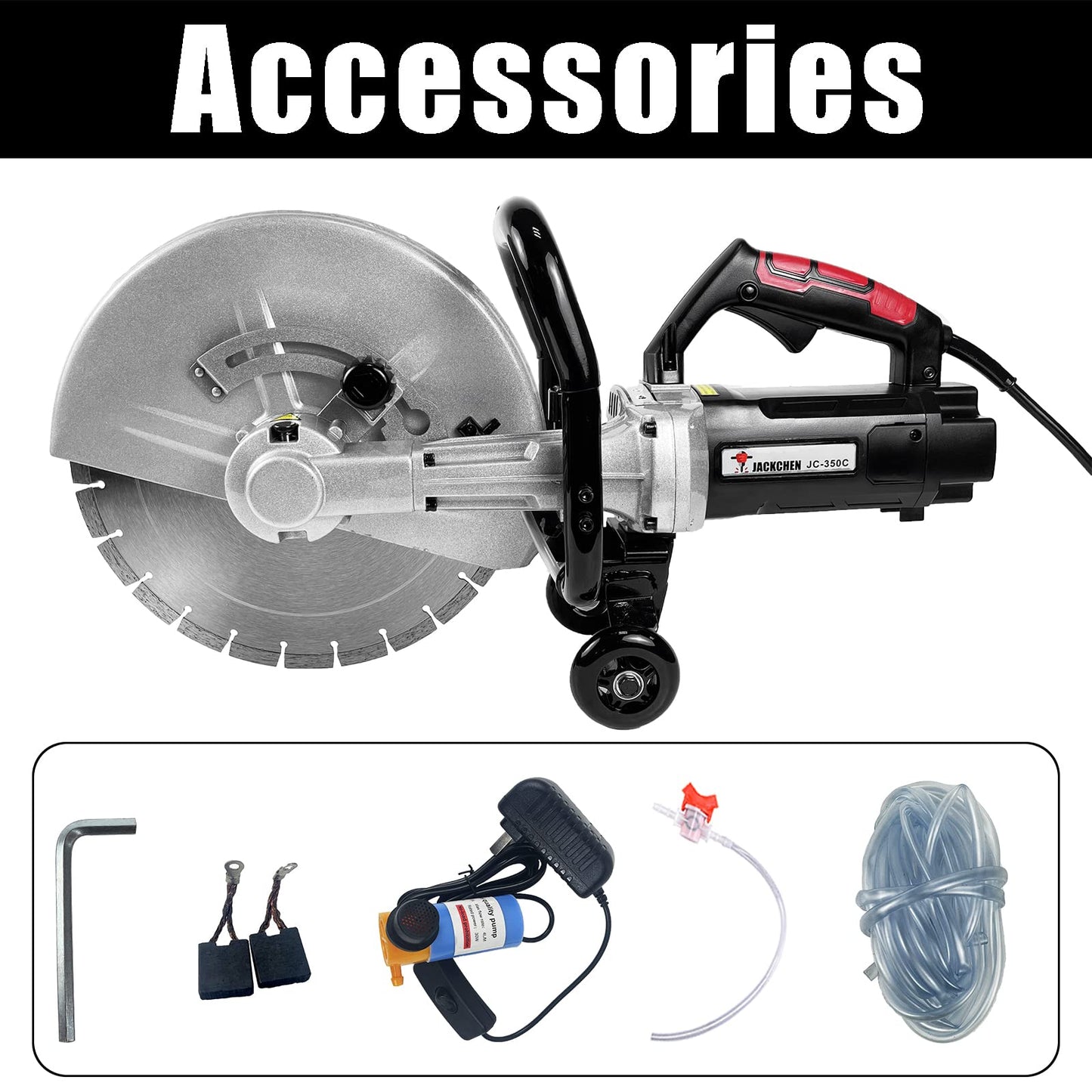 JACKCHEN 14 Inches Concrete Saw Electric Powered 3000W Cut-Off Saw, 110V 4.8" Cut Depth and Electric Grinder With Diamond Blade