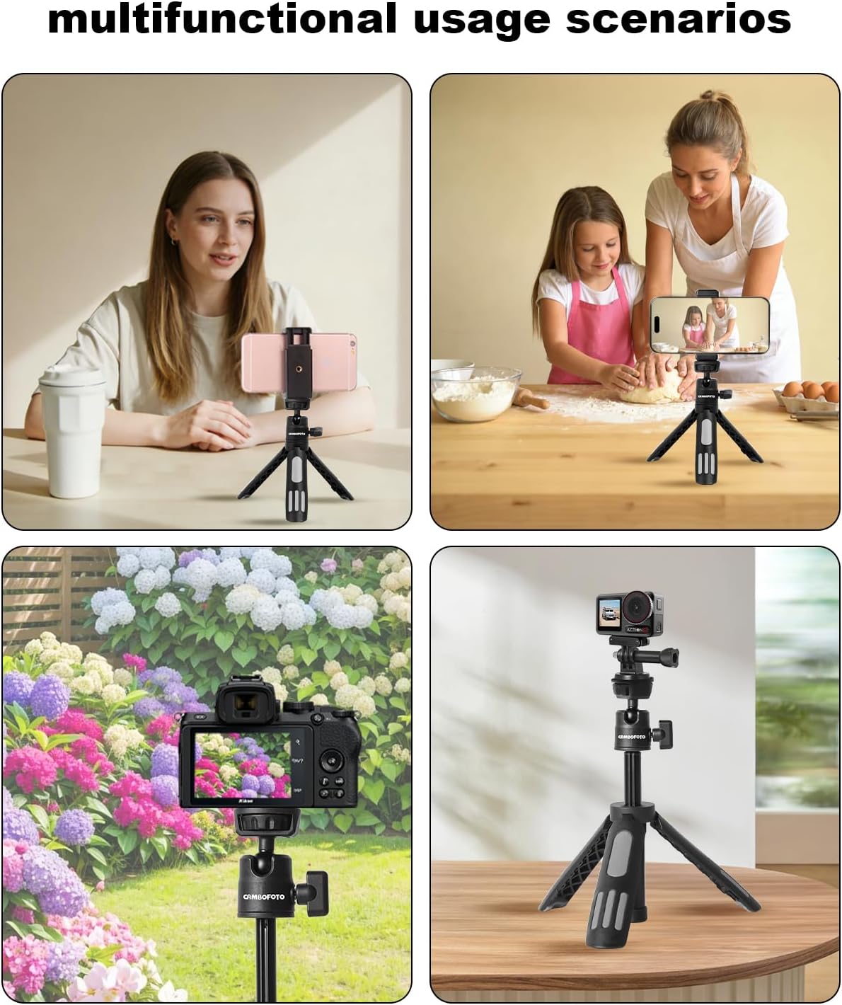 CAMBOFOTO Mini Tripod, Compact Lightweight Stand for Vlogging, Live Streaming, Stable Durable Celephone Tripod, Ideal