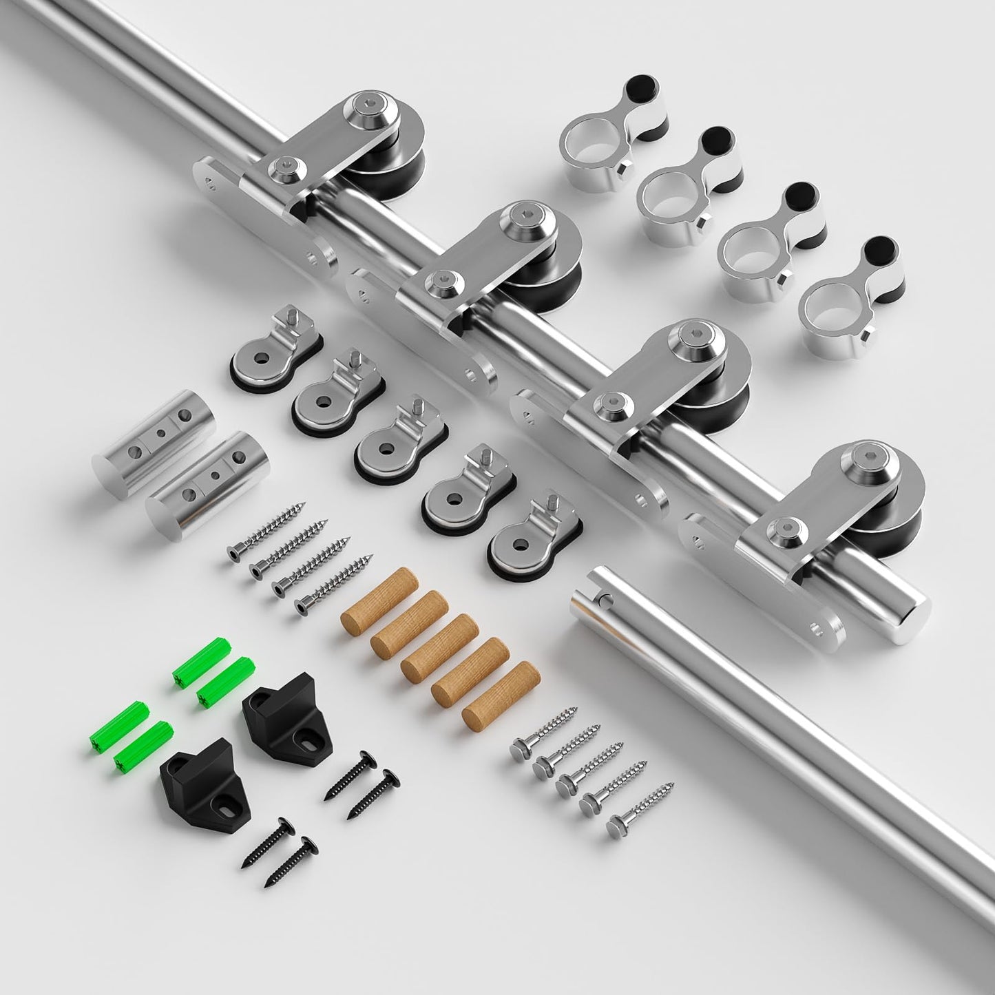 CCJH 6 FT Stainless Steel Sliding Door Hardware Kit, Top Mount Wooden Door Hardware for Double Door, Fit 18" Wide Door Panel, J Style