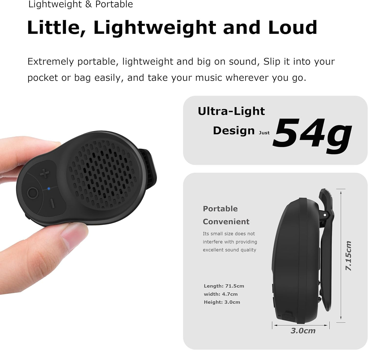 SOFAMIRI IPX5 Wearable Bluetooth Speaker Clip On, Mini Portable Wireless Speaker with Mic, Waterproof, All Day