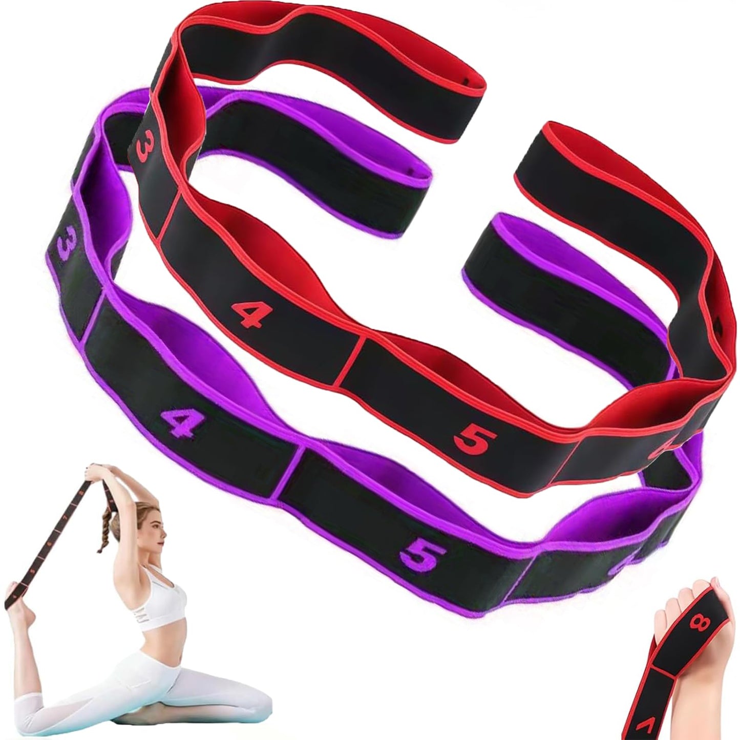 （2Pcs） Numbered Resistance Bands for Glutes & Yoga, Adjustable Pull Rope for Full Body Workout, Arm Leg Exercise Equipment for Home Gym Training(Red&Purple