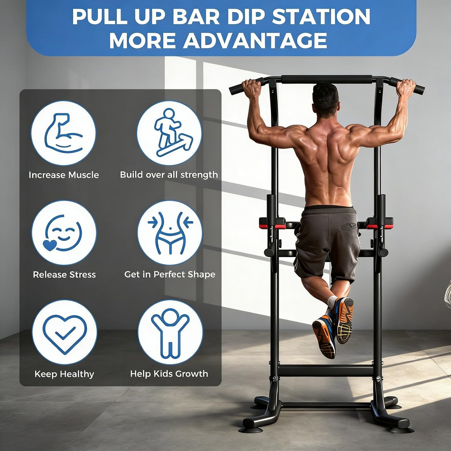 ZENOVA Pull Up Bar, Multi-Function Power Tower Dip Bar Stand Station, Strength Training Workout Fitness Equipment Home Gym Machine