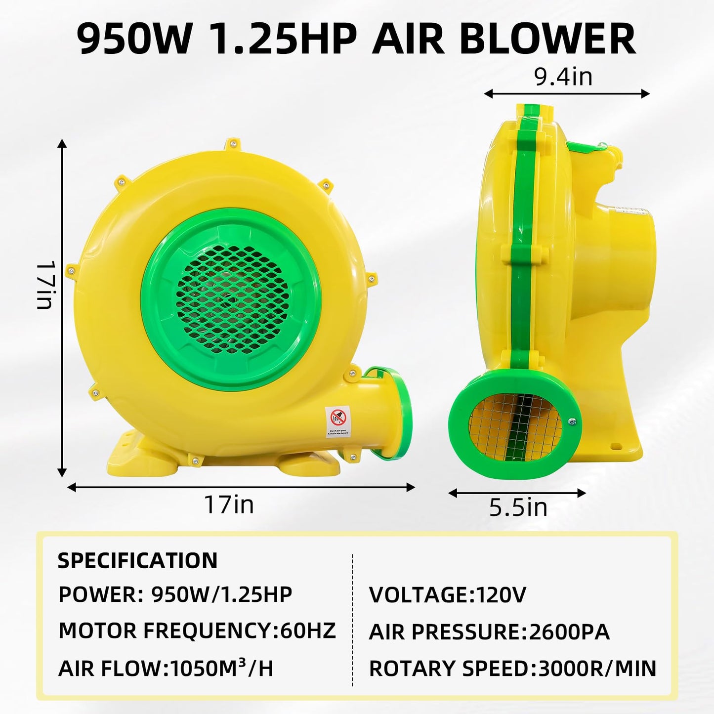GONFLABLE 480w+950w Air Blower for Inflatable Spray Paint Booth, Perfect for Inflatable Bounce House, Bouncy Castle, Jumper, Water Slid, Blower Corded